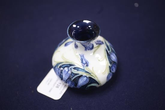 A Moorcroft Macintyre Florian ware squat bulbous vase, decorated with blue harebells, 8.5cm